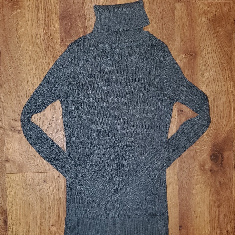 Ribbed Grey Turtleneck Sweater